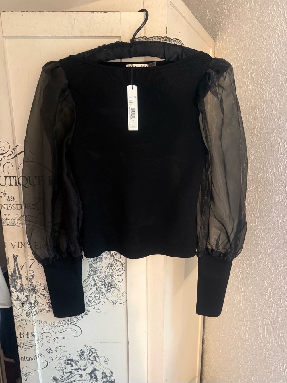 NWT STUNNING Alice and Olivia Black Sweater with Sheer Black Sleeves